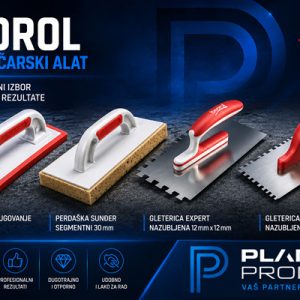 Beorol set keramičarskog alata sa gletericom za fugovanje, sunđer perdaškom i nazubljenim inox gletericama - Plana Promet Velika Plana