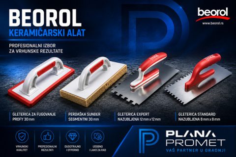 Beorol set keramičarskog alata sa gletericom za fugovanje, sunđer perdaškom i nazubljenim inox gletericama - Plana Promet Velika Plana