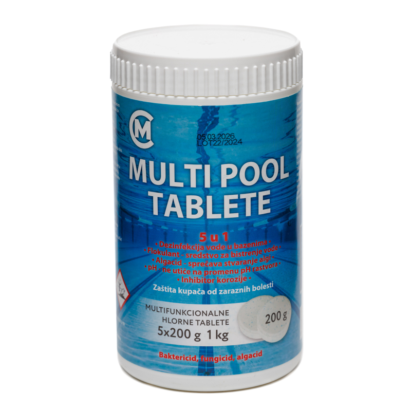 Hlorne Tablete za Bazene MULTIPOOL 1kg (5x200g) Multifunkcionalne 5 u 1 Tablete