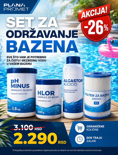 Kompletan set za održavanje hemije i filtraciju vode u bazenima Plana Promet Velika Plana